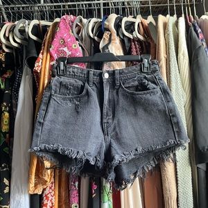 H&M High Waist Black Distressed Denim Shorts